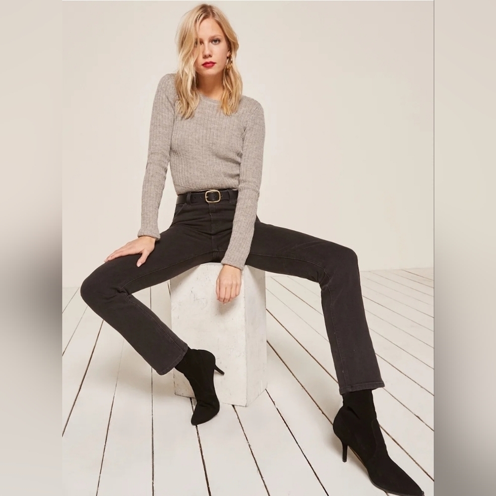 Reformation Black Liza Ultra High Rise Slim Straight Cropped Jeans Size 27
